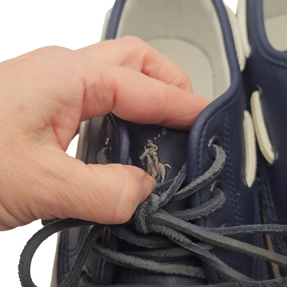Polo Ralph Lauren Parkstone Boat Shoes 9D Navy Grey Preppy Nautical‎ Ivy Style